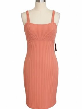 Express Coral Ribbed Midi Dress